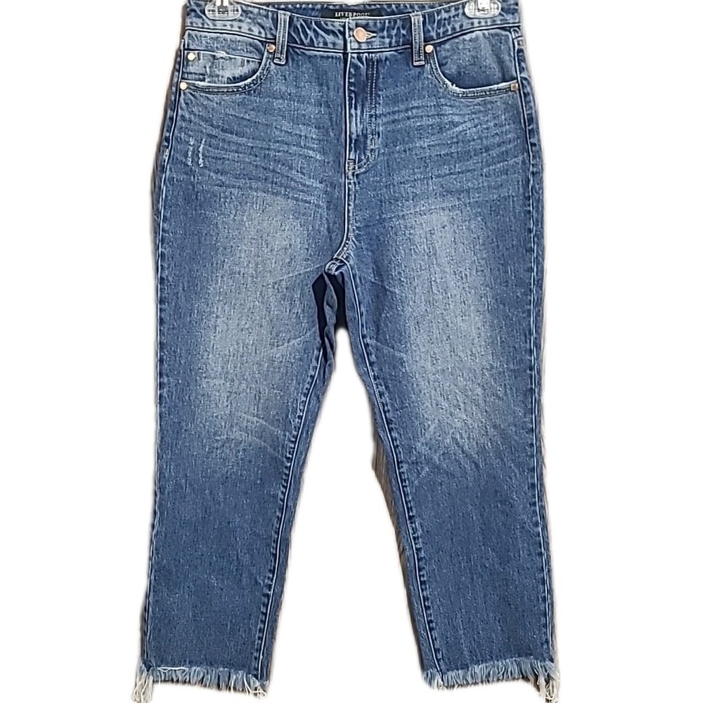 Liverpool Liv Non-Skinny Skinny Hi-Rise Jeans 6/28 x 24 Frayed Hem Medium Wash